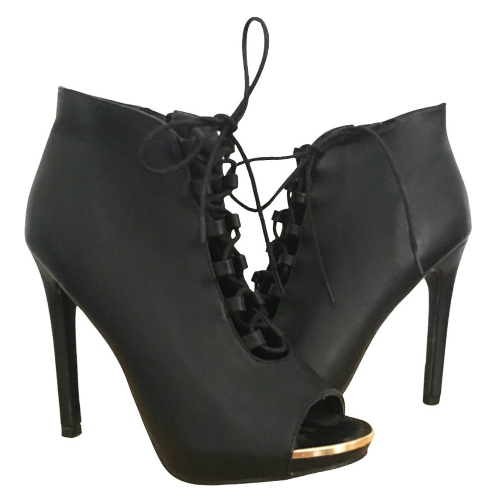 Lace Up Peep Toe Ankle Bootie